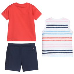 Mayoral-طقم شورت 3 قطع قطن لون أحمر، كحلي وأبيض | Childrensalon Outlet