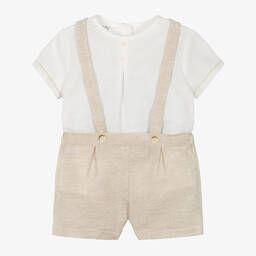 Mayoral Newborn-Baby Boys Beige Linen & Cotton Shorts Set | Childrensalon Outlet
