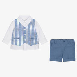 Mayoral-Рубашка и синие шорты из хлопка и льна | Childrensalon Outlet