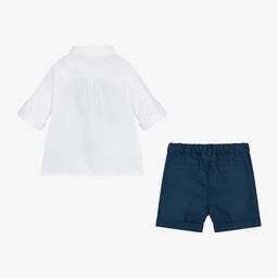 Mayoral Newborn-طقم شورت مزيج قطن وكتان لون أزرق وأبيض | Childrensalon Outlet