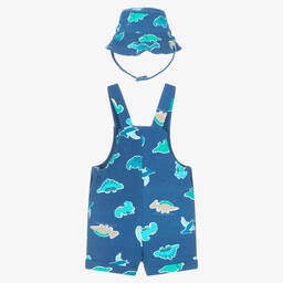Mayoral-Baby Boys Blue Dinosaur Dungaree Set | Childrensalon Outlet