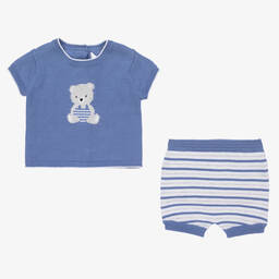 Mayoral-طقم شورت قطن مستدام محبوك لون أزرق للمواليد | Childrensalon Outlet