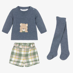 Mayoral Newborn-طقم شورت وتوب قطن لون أزرق للمواليد | Childrensalon Outlet