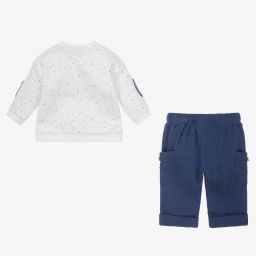 مايورال Newborn-طقم بنطلون قطن جيرسي لون أزرق وعاجي للمواليد | Childrensalon Outlet