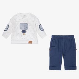 مايورال Newborn-طقم بنطلون قطن جيرسي لون أزرق وعاجي للمواليد | Childrensalon Outlet