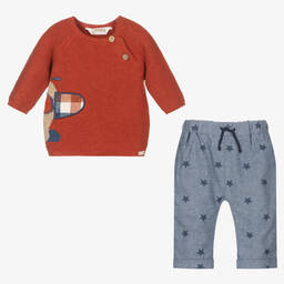 مايورال Newborn-طقم بنطلون قطن مستدام لون برتقالي وأزرق | Childrensalon Outlet