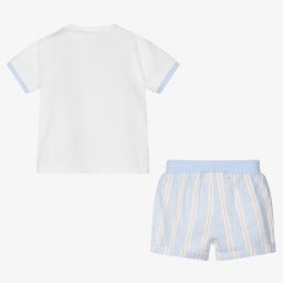 مايورال Newborn-طقم شورت قطن جيرسي لون أزرق وأبيض للمواليد | Childrensalon Outlet