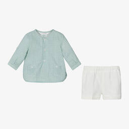 Mayoral-Зеленая рубашка в клетку и шорты из хлопка для малышей | Childrensalon Outlet