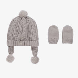 Mayoral-Baby Boys Grey Knit Hat & Mittens | Childrensalon Outlet