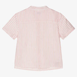 مايورال-قميص أطفال ولادي قطن وكتان مقلم لون عاجي وأحمر | Childrensalon Outlet