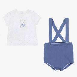 Mayoral-Baby Boys White & Blue Cotton Shorts Set | Childrensalon Outlet