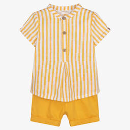 Mayoral-Baby Boys Yellow Cotton Shorts Set | Childrensalon Outlet