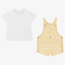 Mayoral-Белый топ и полукомбинезон из хлопка в желтую полоску | Childrensalon Outlet