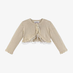 Mayoral-Baby Girls Beige Knit & Lace Cardigan | Childrensalon Outlet