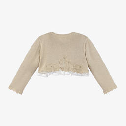 Mayoral-Baby Girls Beige Knit & Lace Cardigan | Childrensalon Outlet