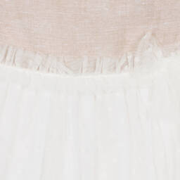 مايورال-فستان مزيج كتان وتول لون بيج وأبيض للمولودات | Childrensalon Outlet