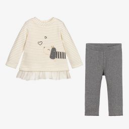 Mayoral Для новорожденных-Кремовый топ и серые легинсы из хлопка для девочек | Childrensalon Outlet