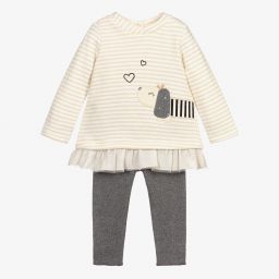 Mayoral Для новорожденных-Кремовый топ и серые легинсы из хлопка для девочек | Childrensalon Outlet