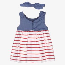 مايورال Newborn-طقم فستان قطن جيرسي لون أزرق ومقلم أحمر وعاجي للمولودات | Childrensalon Outlet