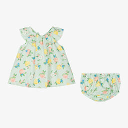 Mayoral-Baby Girls Green Cotton Fruits Dress | Childrensalon Outlet