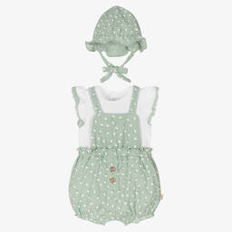 Mayoral-Baby Girls Green Floral Dungaree Shorts Set  | Childrensalon Outlet