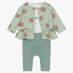 Mayoral Newborn-طقم بنطلون قطن جيرسي لون أخضر للمولودات | Childrensalon Outlet