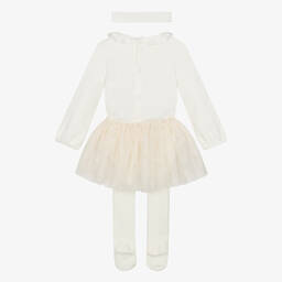 Mayoral-طقم أفرول قطن وتول لون عاجي وبيج للمولودات | Childrensalon Outlet