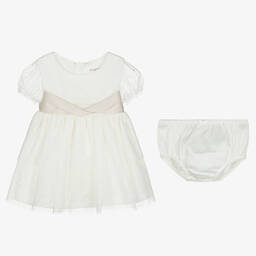 Mayoral-Baby Girls Ivory Glitter Tulle Dress | Childrensalon Outlet