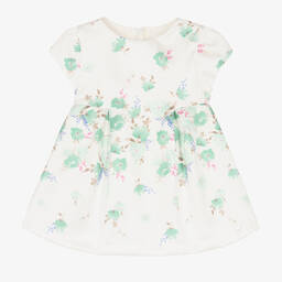 Mayoral-Baby Girls Ivory & Green Floral Satin Dress | Childrensalon Outlet