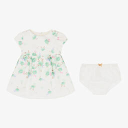 Mayoral-Baby Girls Ivory & Green Floral Satin Dress | Childrensalon Outlet
