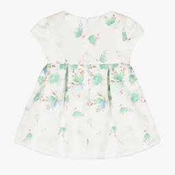Mayoral-Baby Girls Ivory & Green Floral Satin Dress | Childrensalon Outlet