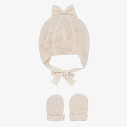 مايورال-طقم قبعة قطن محبوك لون عاجي للمولودات | Childrensalon Outlet