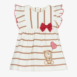 Mayoral-Baby Girls Ivory Striped Teddy Bear Dress | Childrensalon Outlet