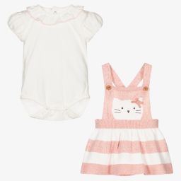 مايورال Newborn-طقم فستان بينافور قطن محبوك لون زهري وأبيض للمولودات | Childrensalon Outlet