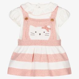 مايورال Newborn-طقم فستان بينافور قطن محبوك لون زهري وأبيض للمولودات | Childrensalon Outlet