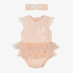 Mayoral-Baby Girls Pink Cotton Babysuit Set | Childrensalon Outlet