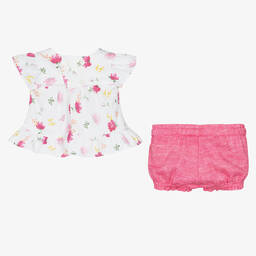 Mayoral-Baby Girls Pink Cotton Floral Shorts Set | Childrensalon Outlet