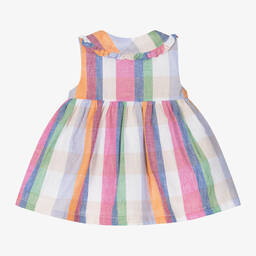 Mayoral-Baby Girls Pink Cotton & Linen Check Dress | Childrensalon Outlet