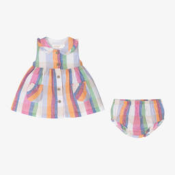Mayoral-Baby Girls Pink Cotton & Linen Check Dress | Childrensalon Outlet