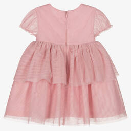 مايورال-فستان أطفال بناتي مزيج قطن وتول غليتر لون زهري | Childrensalon Outlet