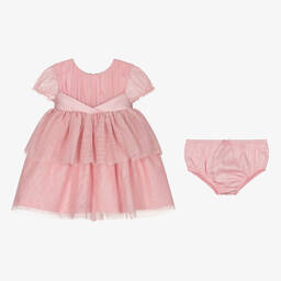 مايورال-فستان أطفال بناتي مزيج قطن وتول غليتر لون زهري | Childrensalon Outlet