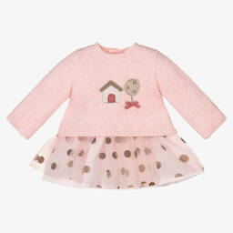 Mayoral-Baby Girls Pink Knit & Tulle Dress | Childrensalon Outlet