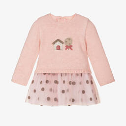 Mayoral-Baby Girls Pink Knit & Tulle Dress | Childrensalon Outlet
