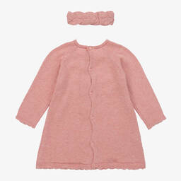Mayoral-Baby Girls Pink Knitted Bear Dress Set | Childrensalon Outlet
