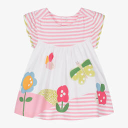 Mayoral-Baby Girls Pink Stripe Cotton Dress | Childrensalon Outlet