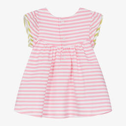Mayoral-Baby Girls Pink Stripe Cotton Dress | Childrensalon Outlet