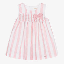 Mayoral-Baby Girls Pink & White Stripe Linen Dress | Childrensalon Outlet