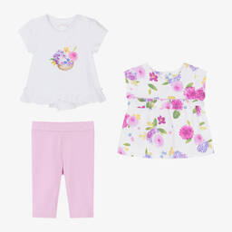 مايورال-طقم ليغنغز قطن جيرسي لون بنفسجي بطبعة ورود | Childrensalon Outlet