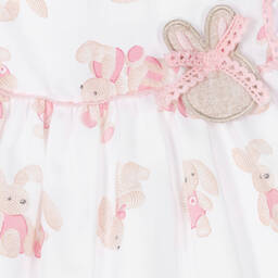 Mayoral-Baby Girls White Bunny Print Cotton Dress | Childrensalon Outlet