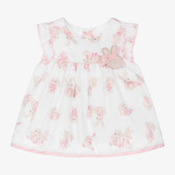 Mayoral-Baby Girls White Bunny Print Cotton Dress | Childrensalon Outlet